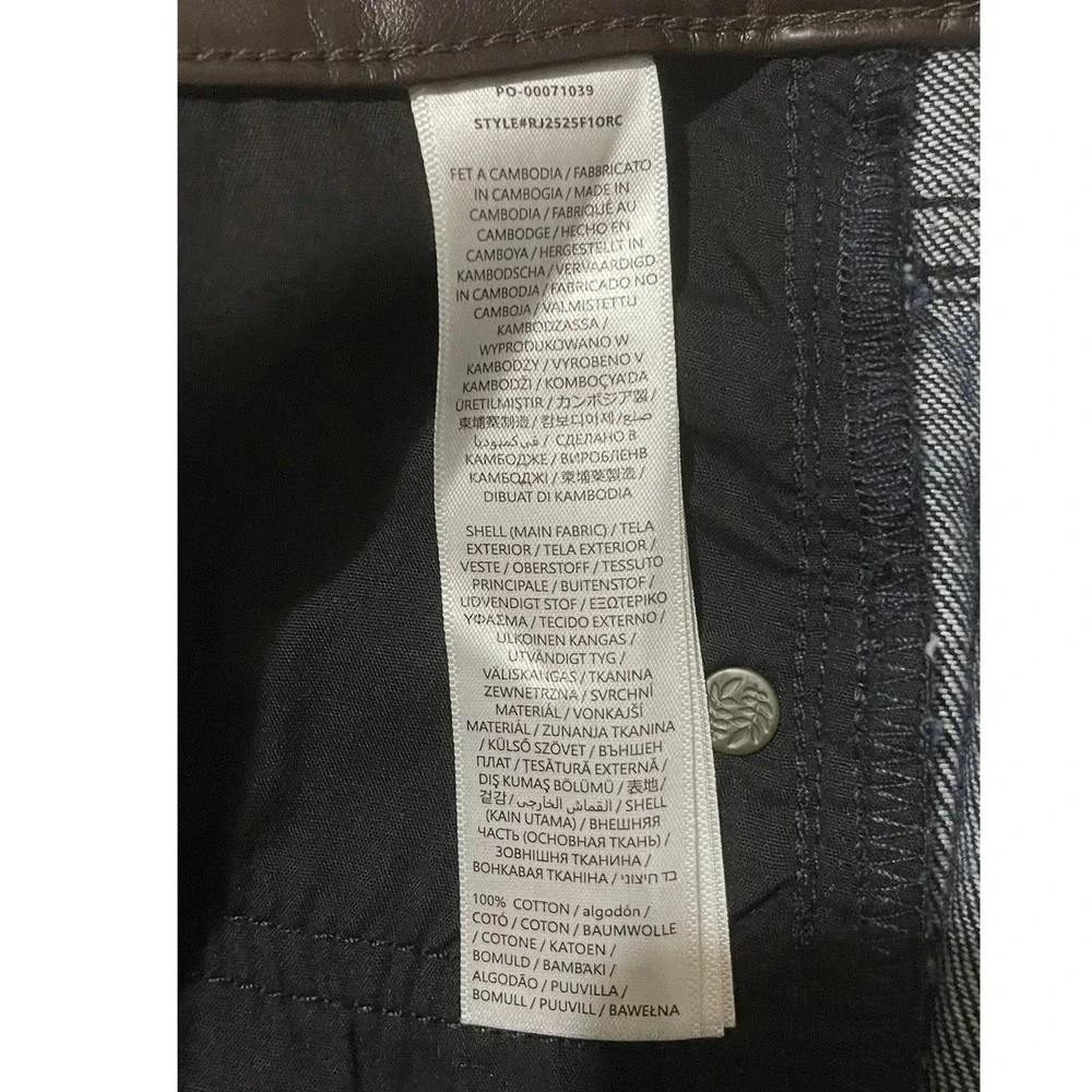 Rag & Bone Lori Wide Leg Jeans Size 32 Dark Rinse Indigo Brown Faux Leather Trim